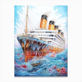 Titanic Sinking Ship Colour Illustration 1 Canvas Print