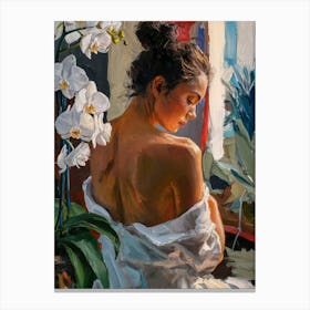 Woman With Orchids Canvas Print