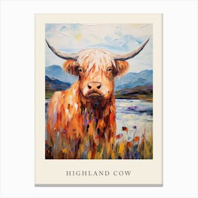 Colourful Impressionism Style Painting Of A Highland Cow Poster 1 Canvas Print