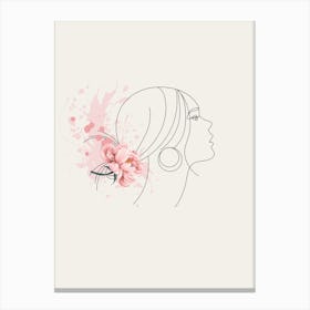 Portrait Of A Woman With Flowers line art pink Canvas Print