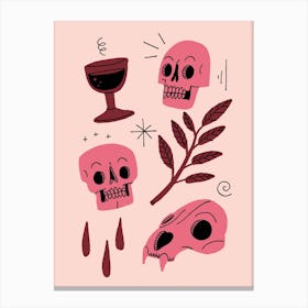 Skulls And Wine Red Canvas Print
