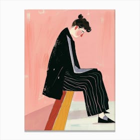 Illustration Of A Woman Sitting On A Bench Canvas Print