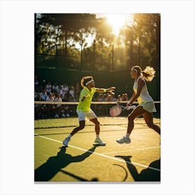 Tennis Match Captured In Natural Light Dynamic Action Shot Players Poised Mid Strike Sun Casting (6) Canvas Print