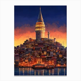 Galata Tower Modern Pixel Art 1 Canvas Print