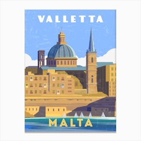 Valletta, Malta — Retro travel minimalist poster Canvas Print