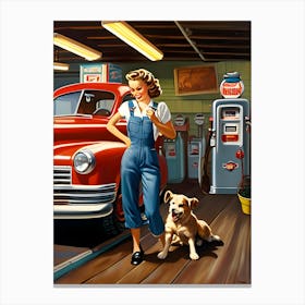 Girl And Her Dog Canvas Print