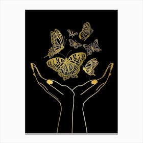 Gold Butterfly In Hands Vector Illustration Canvas Print
