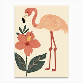 Andean Flamingo And Tiare Flower Minimalist Illustration 1 Canvas Print