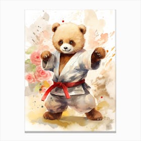 Karate Teddy Bear Painting Watercolour 2 Canvas Print