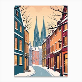 Vintage Winter Travel Illustration Cologne Germany 1 Canvas Print