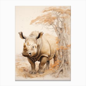 Rhino By The Trees Vintage Illustration 2 Canvas Print