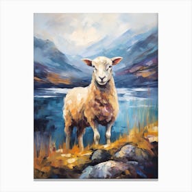 Impressionism Style Painting Of A Sheep By The Loch Canvas Print