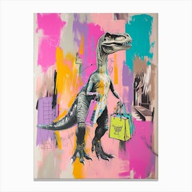 Dinosaur Shopping Pink Purple Graffiti Style 3 Canvas Print