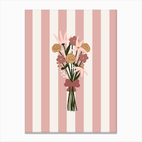 Dusty Pink Stripey Bunch Of Flowers Canvas Print