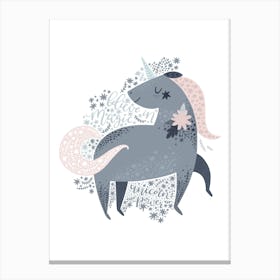 Magical Unicorn Grey Canvas Print