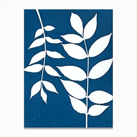 Leaves On A Blue Background Canvas Print