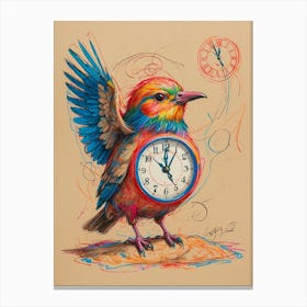 Bird With A Clock 1 Canvas Print