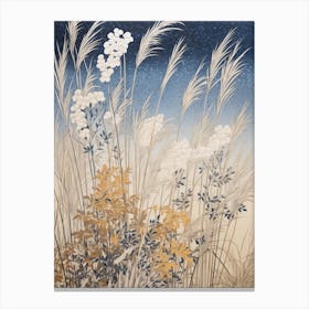 Fujibakama Japanese Silver Grass 1 Vintage Botanical Woodblock Canvas Print