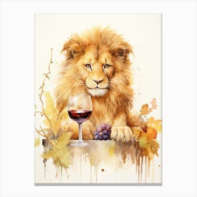 Tasting Wine Watercolour Lion Art Painting 1 Canvas Print