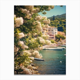 Portofino Dreamy Coast View With Flowers Summer Vintage Photography Canvas Print