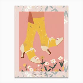 Step Into Spring Woman Step Into Spring White Shoes With Flowers 3 Canvas Print