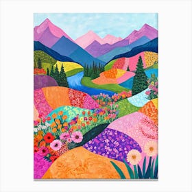 Colorful Landscape With Mountain and Flowers 20 Canvas Print