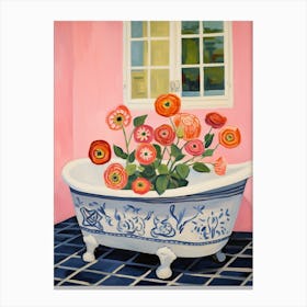 A Bathtube Full Of Ranunculus In A Bathroom 3 Canvas Print