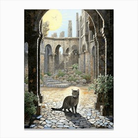 Cat In A Mosaic Monastery Courtyard Canvas Print