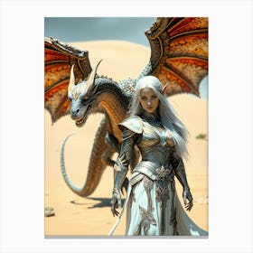 Warrior Beauty And Dragon Canvas Print