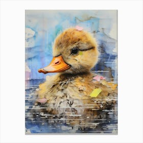 Duckling Mixed Media Paint Collage 1 Canvas Print
