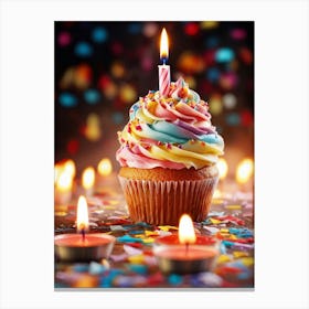 Cupcake Ablaze With Color Icing Swirling In A Kaleidoscope Pattern Single Candle Aglow Emulating A (4) Canvas Print