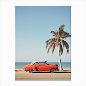 Red Vintage car in Cuba Canvas Print
