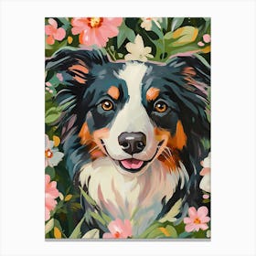 Border Collie Floral Painting Canvas Print