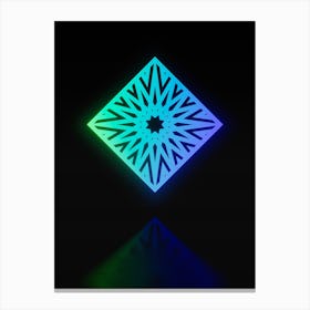 Neon Blue and Green Geometric Glyph Abstract on Black n.0284 Canvas Print