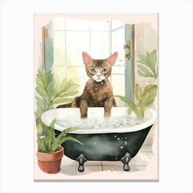 Oriental Shorthair Cat In Bathtub Botanical Bathroom 2 Canvas Print