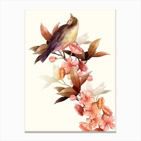 Bird On An Orchid Branch Watercolor Canvas Print