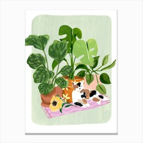 Cat and Plants Still Life Canvas Print