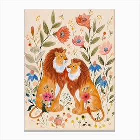 Folksy Floral Animal Drawing Lion 4 Canvas Print