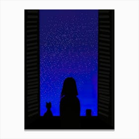 Silhouette Of A Girl Looking Out The Window Canvas Print