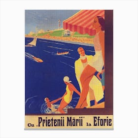 Romania, Beach, Prietenii Marii, Vintage Travel Poster Canvas Print
