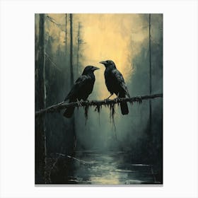 Gothic Art Of Two Ravens Perched On A Branch Canvas Print