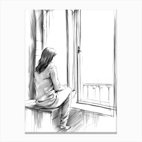 Girl Looking Out The Window Canvas Print