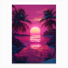 Synthwave Sunset At The Beach 13 Canvas Print