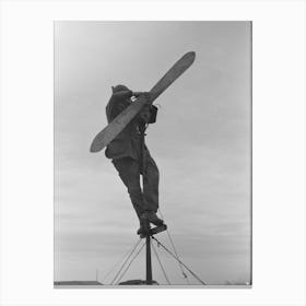 Untitled Photo, Possibly Related To Shrimp Fisherman, Squatter On Nueces Bay, Erecting Wind Charger For Running Canvas Print