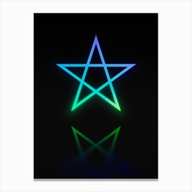 Neon Blue and Green Abstract Geometric Glyph on Black n.0471 Canvas Print