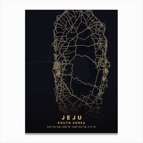 Jeju South Korea Black And Gold Map Canvas Print