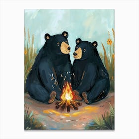 American Black Bear Two Bears Sitting Together Storybook Illustration 3 Canvas Print