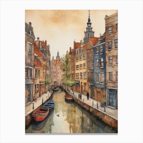 Canal Belt Amsterdam Vintage Painting (9) Canvas Print