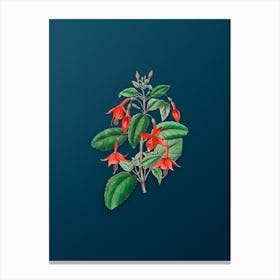 Vintage Standish's Fuchsia Flower Branch Botanical Art on Teal Blue n.0440 Canvas Print