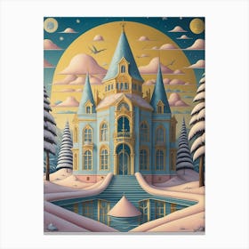 Pastel Castle In The Snow Canvas Print